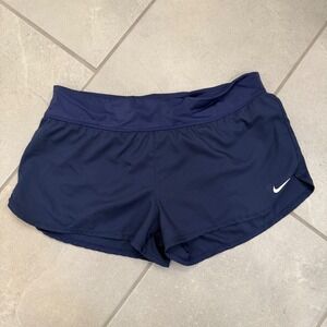 Nike Womens Navy Blue Running Shorts Back Zip Pocket NESS8202 Size Large